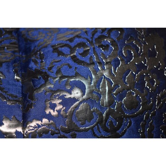 SUNNY LEIGH $68 Blue Silver Metallic Brocade Damask Pencil Skirt Size 10 - Picture 3 of 4